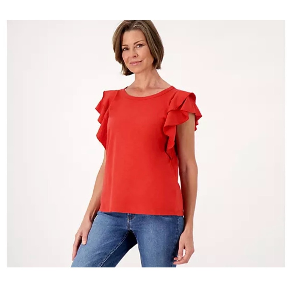 Candace Cameron Bure Breezy Cotton Double Flutter Sleeve Top